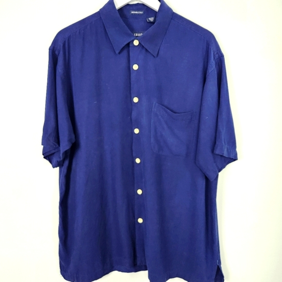 IZOD Men's Washable Silk Navy Blue Short Sleeve Pocket Shirt Size XL - Picture 1 of 9